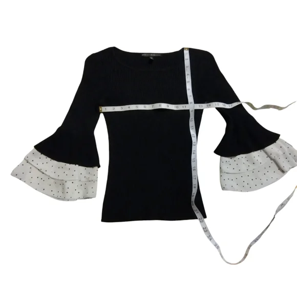 EUC White House Black Market ribbed sweater with polka dot ruffles size XS - Picture 5 of 5